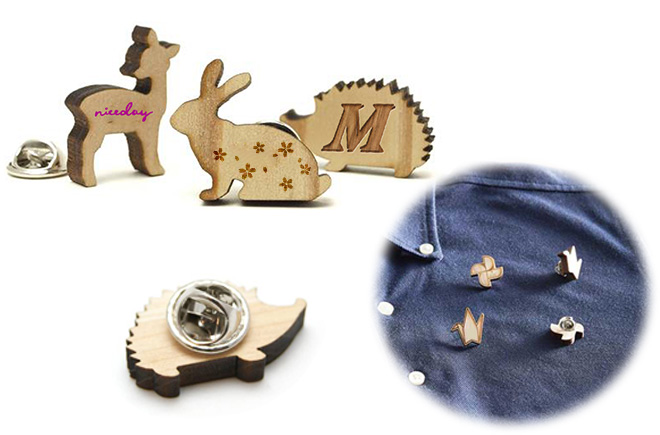 木製(杉) ダイカット ピンバッジ | オリジナルグッズ・OEM・ノベルティ製作