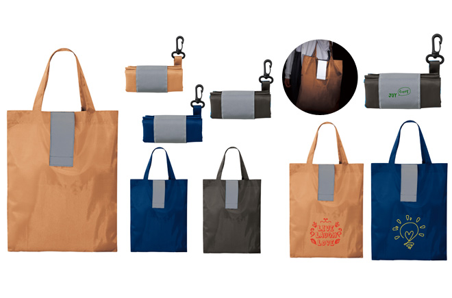 カラビナ付 リフレクタ―付 ポータブル エコバッグ | オリジナルグッズ